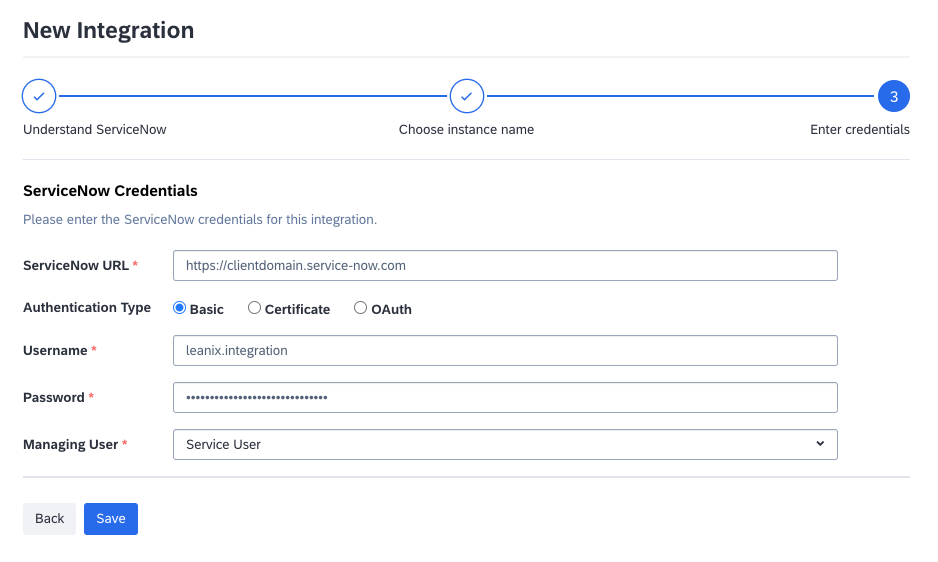 Configuring Credentials for a ServiceNow Integration
