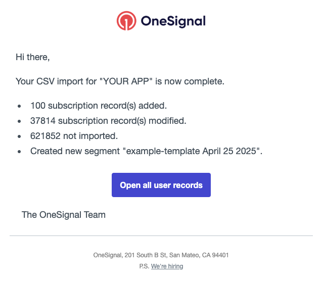 Example email confirmation.