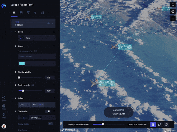 Animated fleet visualization showing altitude over the English Channel.
(Red = lower altitude; White = higher altitude.)