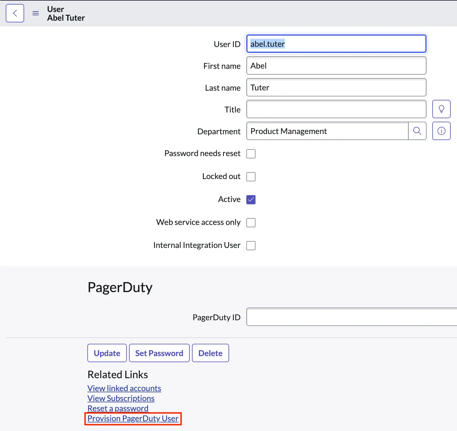 Provisioning a single user