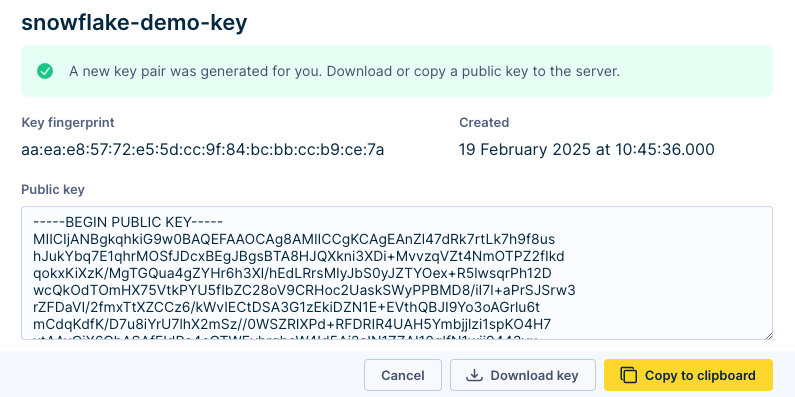 Screenshot of copy new key dialog