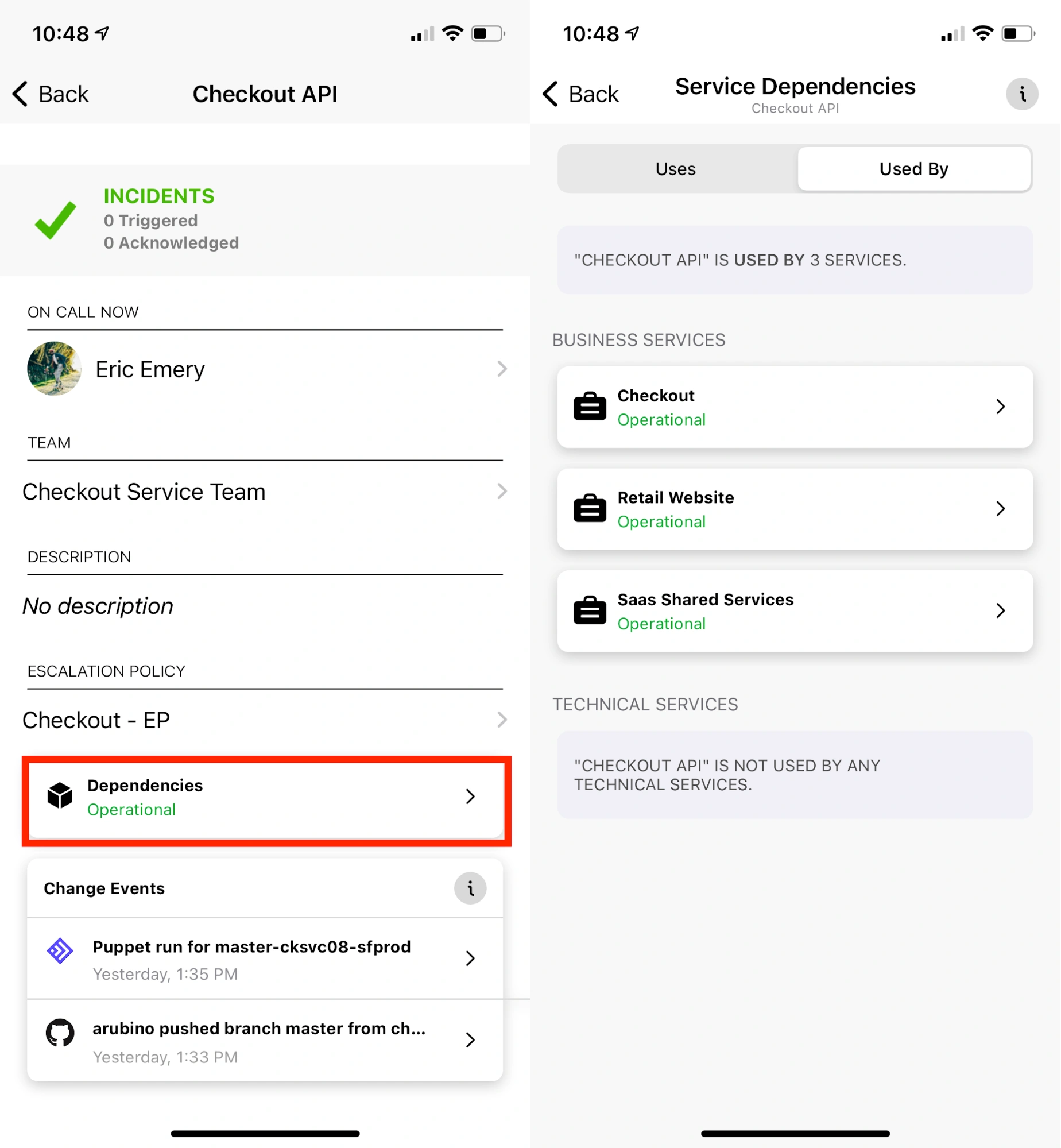 image11.png A screenshot of the PagerDuty mobile app showing service dependencies