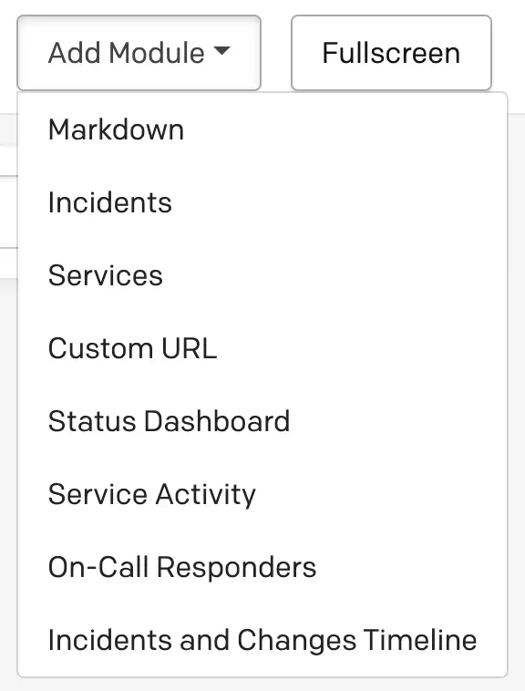 Add module A screenshot of the PagerDuty UI indicating how to add a module to the Visibility Console