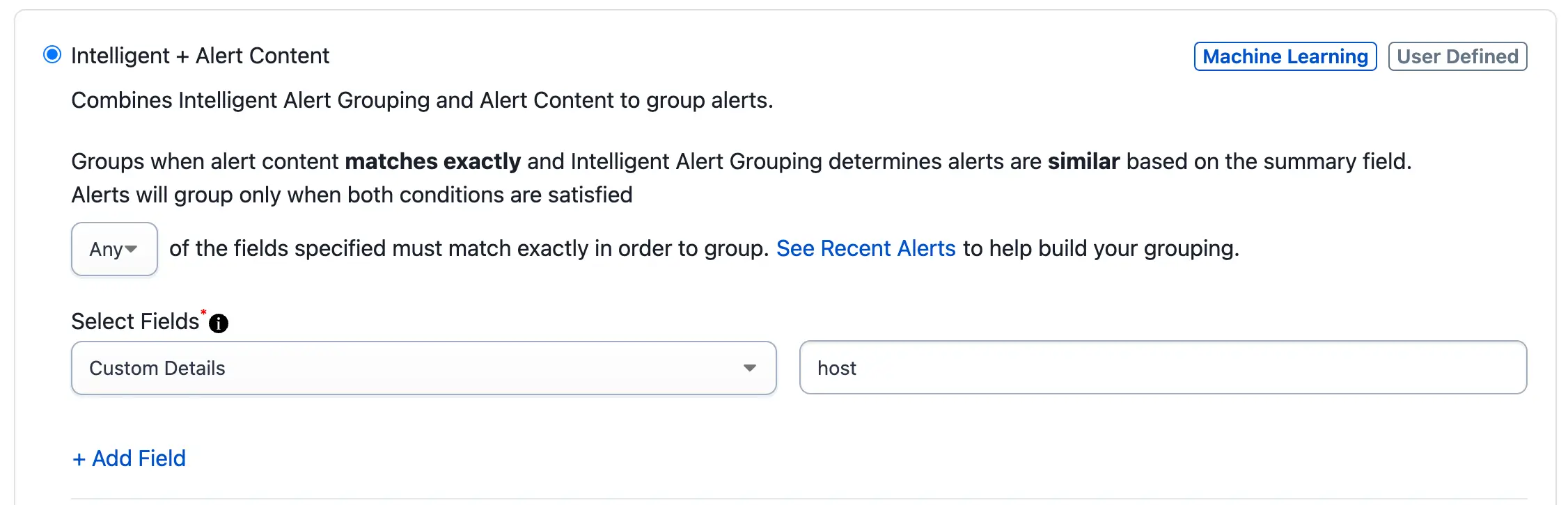 Alerts must match on `custom_details.host`