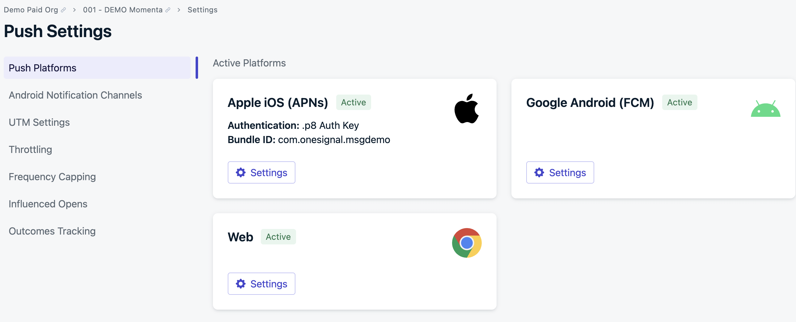 OneSignal Settings