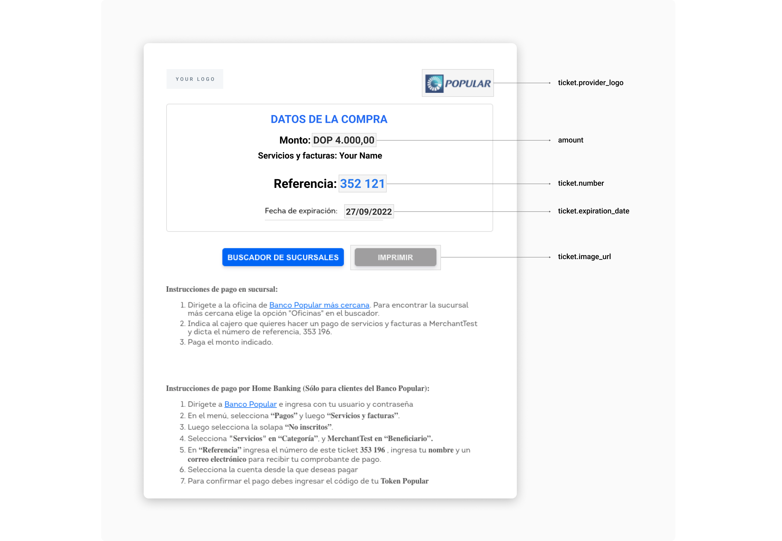 Banco Popular UI built with the information in the example above.