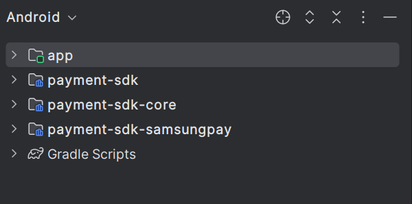 The screenshot shows the Android SDK's app modules.