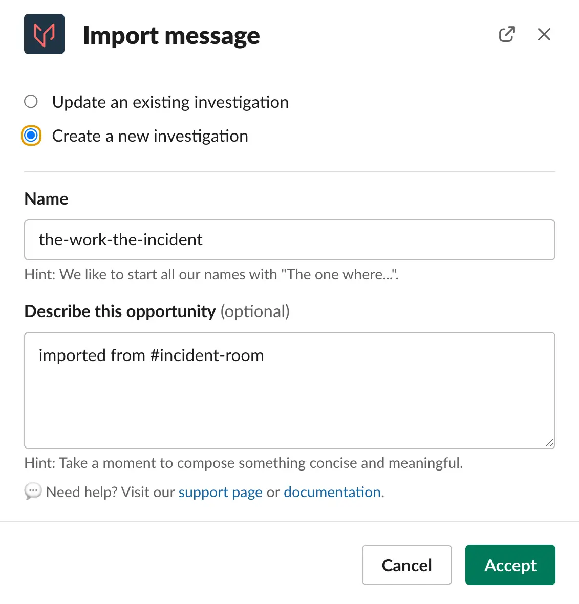 Create a new investigation